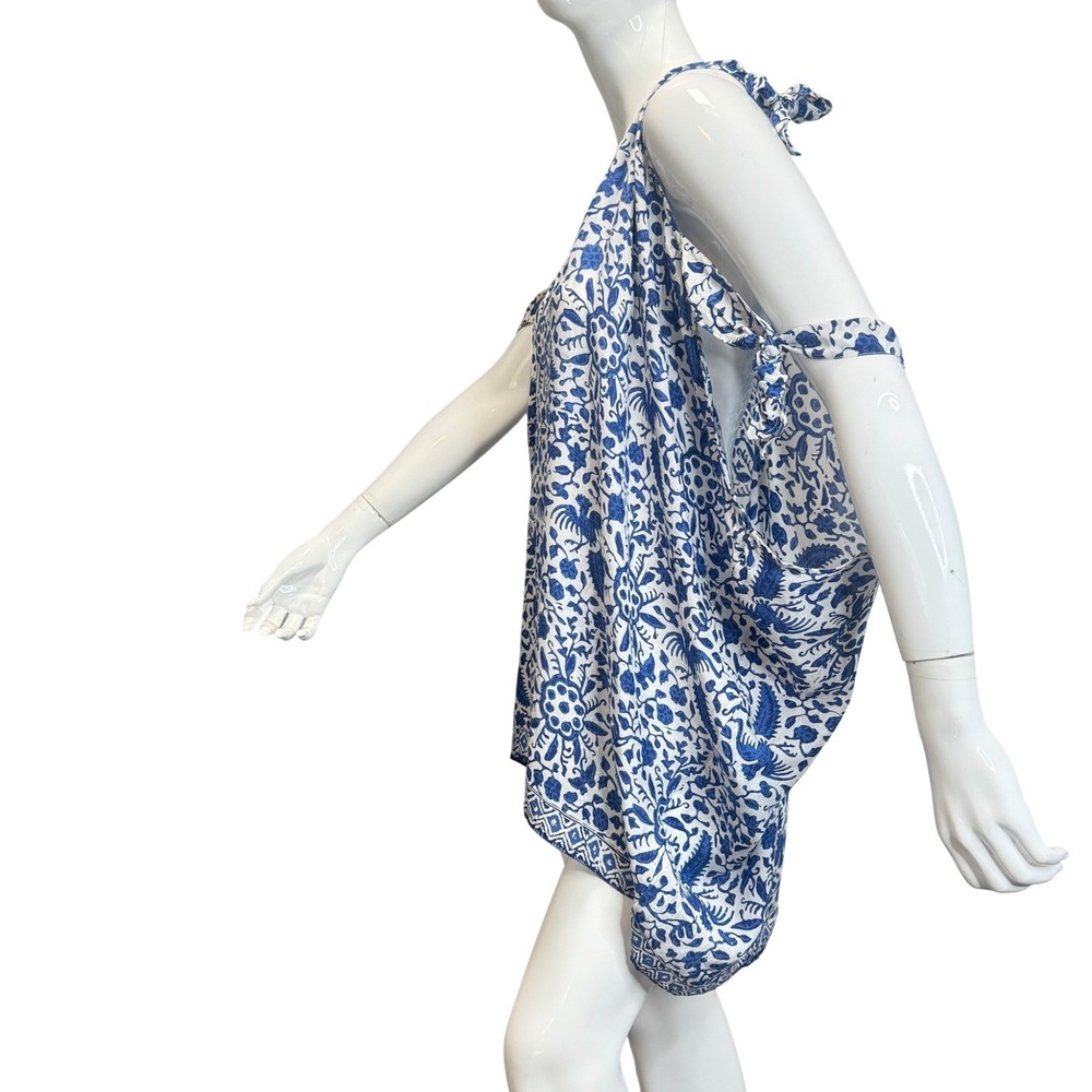 Natalie Martin Hand Painted Batik Draped Cover Up Mini Dress Cold Shoulder OS - Picture 2 of 9